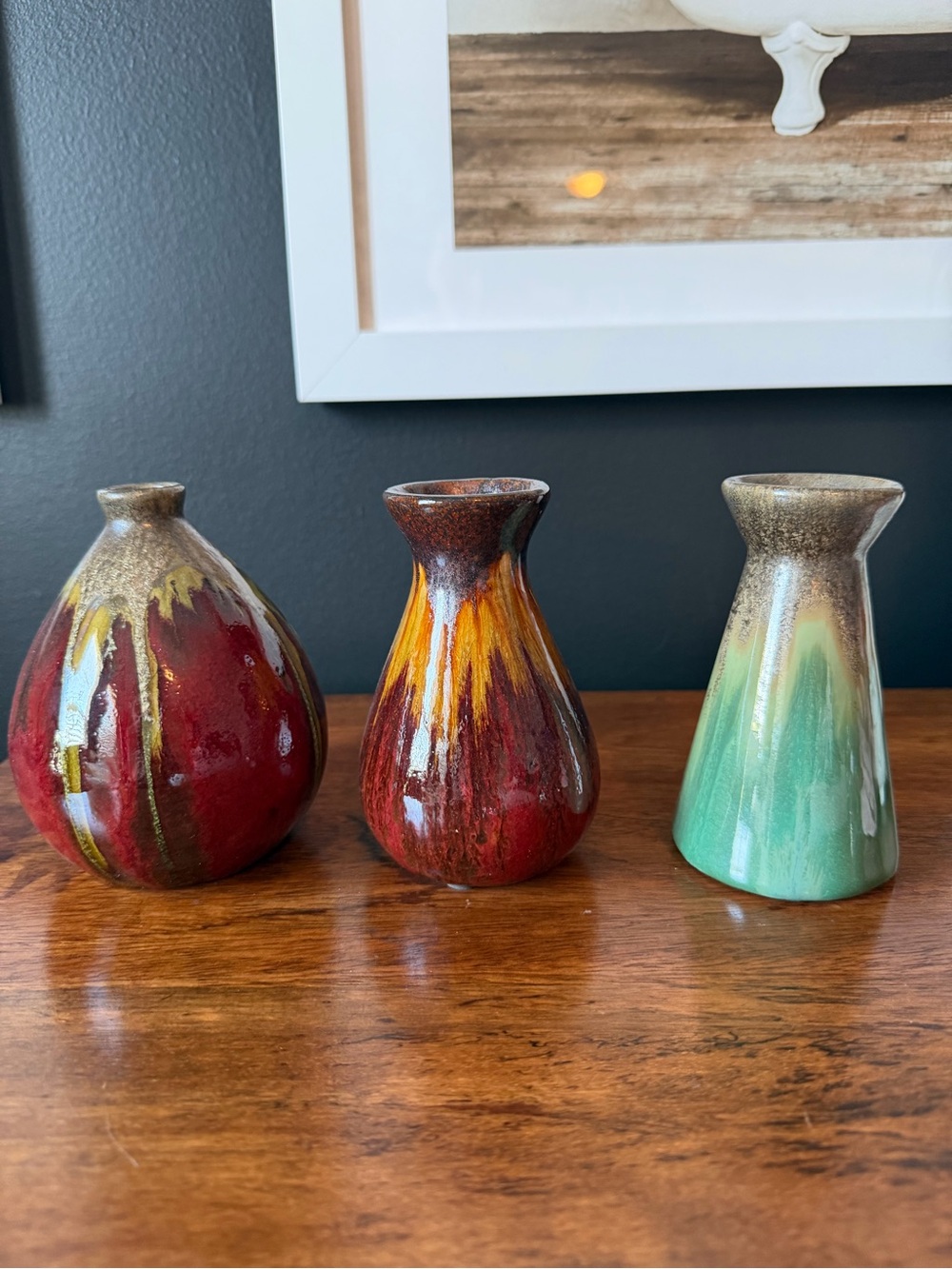 Handcrafted Red and Green Ceramic Vases - Set of 3